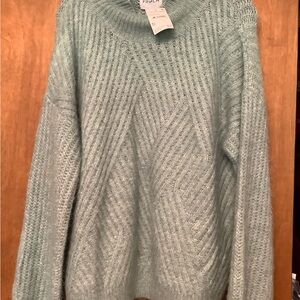 FRNCH Silver Green Crew Neck Sweater with Ribbed Texture